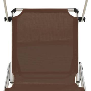 Folding Sun Lounger with Roof - Aluminium & Textilene Brown