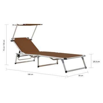 Folding Sun Lounger with Roof - Aluminium & Textilene Brown