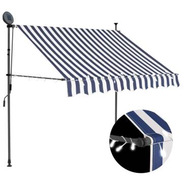 Manual Retractable Awning with LED - 150 cm Blue & White