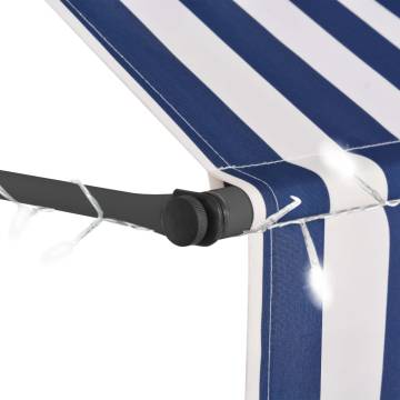 Manual Retractable Awning with LED - 150 cm Blue & White