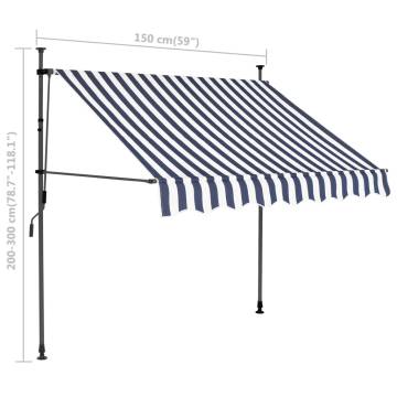 Manual Retractable Awning with LED - 150 cm Blue & White