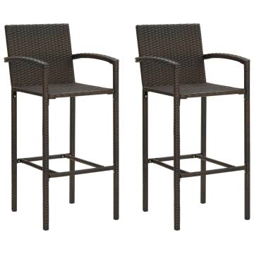 Brown Poly Rattan Bar Stools - 2 pcs Set for Indoor & Outdoor