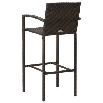 Brown Poly Rattan Bar Stools - 2 pcs Set for Indoor & Outdoor