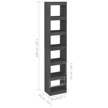 Grey Solid Pinewood Book Cabinet & Room Divider 40x30x199 cm