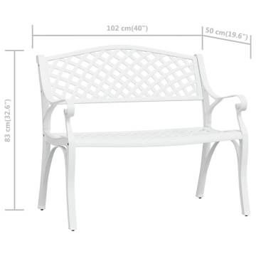 Elegant Cast Aluminium Garden Bench - 102 cm White