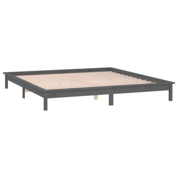 LED Bed Frame Grey 120x190 cm | Small Double Solid Wood