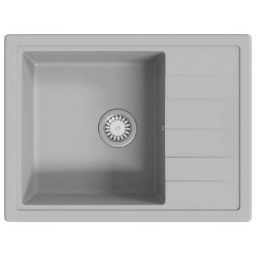 Oval Grey Granite Kitchen Sink with Overflow - Hipomarket
