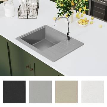 Oval Grey Granite Kitchen Sink with Overflow - Hipomarket