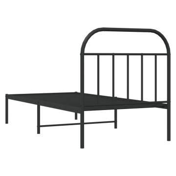 Black Metal Bed Frame with Headboard 90x190 cm - Hipomarket