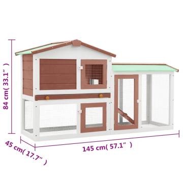 Outdoor Large Rabbit Hutch - Brown & White, 145 x 45 x 84 cm