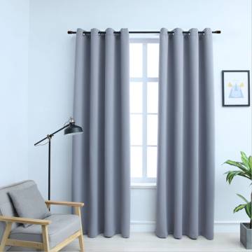 Elegant Grey Blackout Curtains with Metal Rings - 140x175 cm