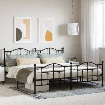 Metal Bed Frame with Headboard & Footboard - Black 200x200 cm