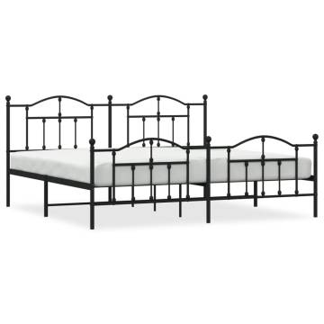 Metal Bed Frame with Headboard & Footboard - Black 200x200 cm