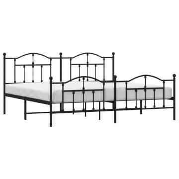 Metal Bed Frame with Headboard & Footboard - Black 200x200 cm