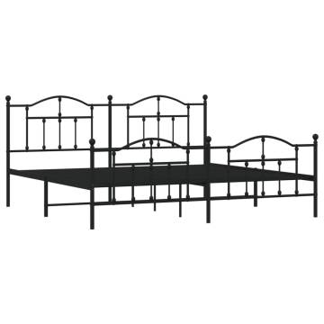 Metal Bed Frame with Headboard & Footboard - Black 200x200 cm