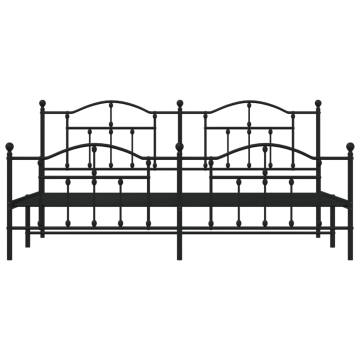 Metal Bed Frame with Headboard & Footboard - Black 200x200 cm