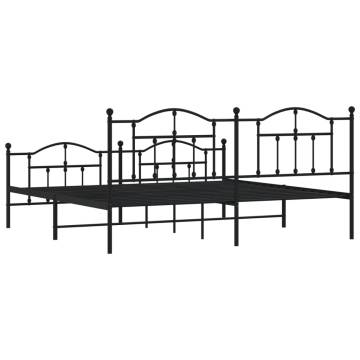 Metal Bed Frame with Headboard & Footboard - Black 200x200 cm