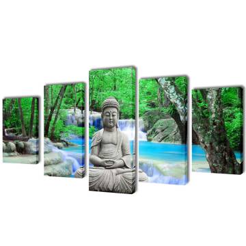 Stunning 5-Panel Buddha Canvas Wall Print Set - 200 x 100 cm