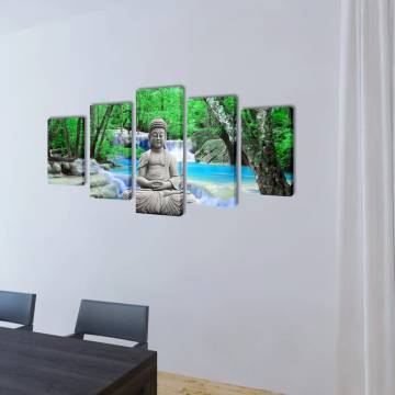 Stunning 5-Panel Buddha Canvas Wall Print Set - 200 x 100 cm