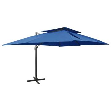 Cantilever Umbrella with Double Top - Azure Blue 400x300 cm