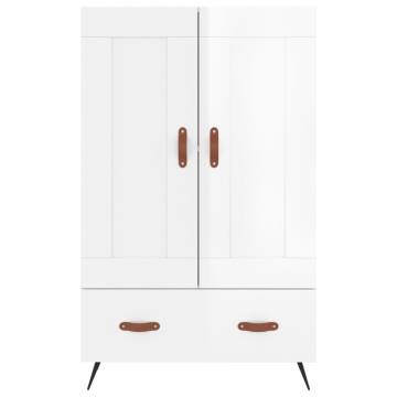 Elegant Highboard in High Gloss White - 69.5x31x115 cm