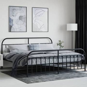 Metal Bed Frame with Headboard - Stylish Black Design