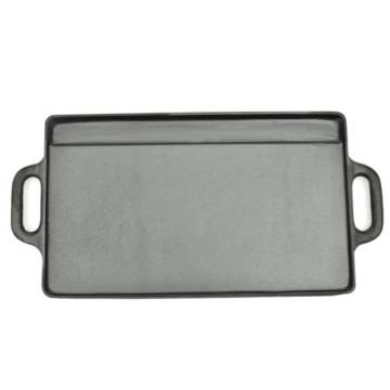 Grill Platter Set - 2 Pcs Cast Iron Reversible 38x23 cm