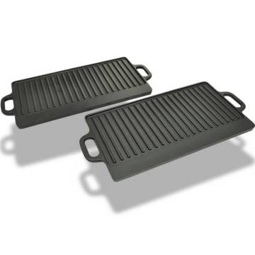 Grill Platter Set - 2 Pcs Cast Iron Reversible 38x23 cm