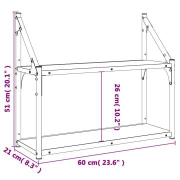 2-Tier Wall Shelf - Brown Oak, 60x21x51 cm | Hipomarket