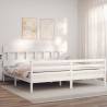 White Solid Wood Bed Frame with Headboard - 200x200 cm