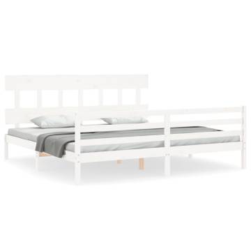 White Solid Wood Bed Frame with Headboard - 200x200 cm