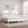 White Solid Wood Bed Frame with Headboard - 200x200 cm