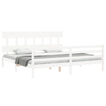 White Solid Wood Bed Frame with Headboard - 200x200 cm