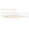 White Solid Wood Bed Frame with Headboard - 200x200 cm