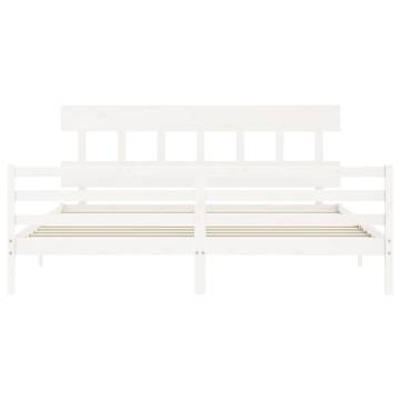 White Solid Wood Bed Frame with Headboard - 200x200 cm