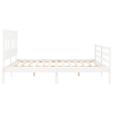 White Solid Wood Bed Frame with Headboard - 200x200 cm