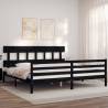 Black Bed Frame with Headboard - 200x200 cm Solid Wood