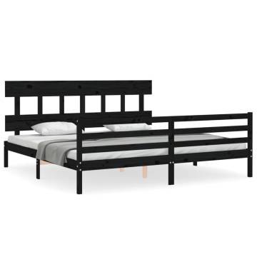 Black Bed Frame with Headboard - 200x200 cm Solid Wood