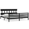 Black Bed Frame with Headboard - 200x200 cm Solid Wood