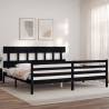 Black Bed Frame with Headboard - 200x200 cm Solid Wood