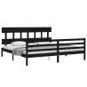 Black Bed Frame with Headboard - 200x200 cm Solid Wood