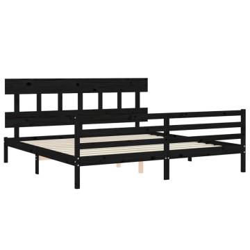 Black Bed Frame with Headboard - 200x200 cm Solid Wood