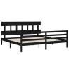 Black Bed Frame with Headboard - 200x200 cm Solid Wood