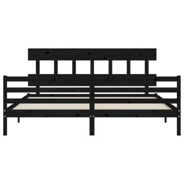 Black Bed Frame with Headboard - 200x200 cm Solid Wood