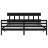 Black Bed Frame with Headboard - 200x200 cm Solid Wood