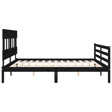 Black Bed Frame with Headboard - 200x200 cm Solid Wood