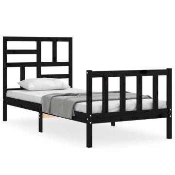 Black Single Bed Frame with Headboard | Solid Pinewood