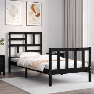 Black Single Bed Frame with Headboard | Solid Pinewood