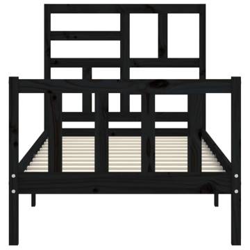 Black Single Bed Frame with Headboard | Solid Pinewood