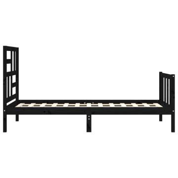 Black Single Bed Frame with Headboard | Solid Pinewood